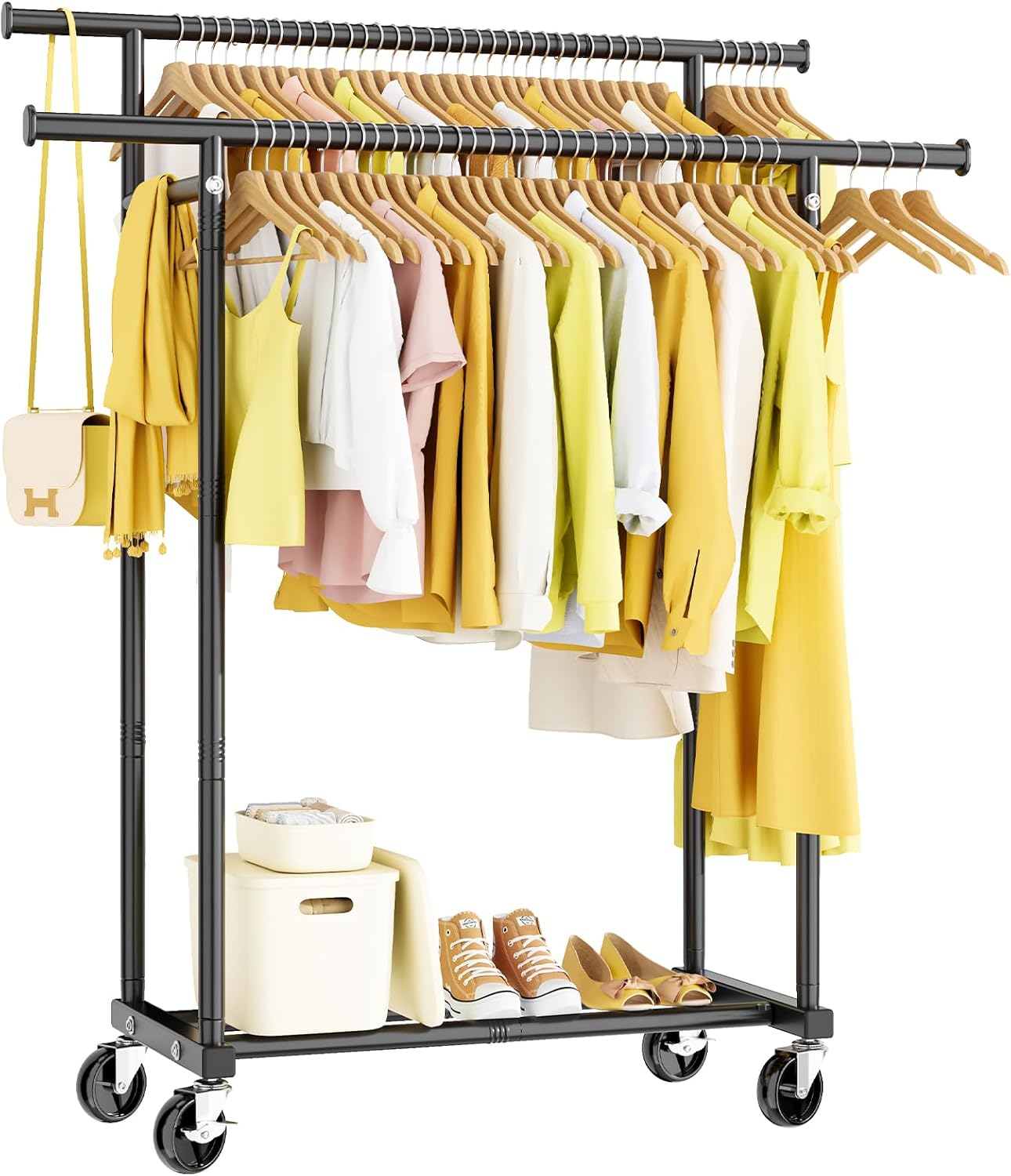 Double Rod Rolling Clothing Rack for Hanging Clothes