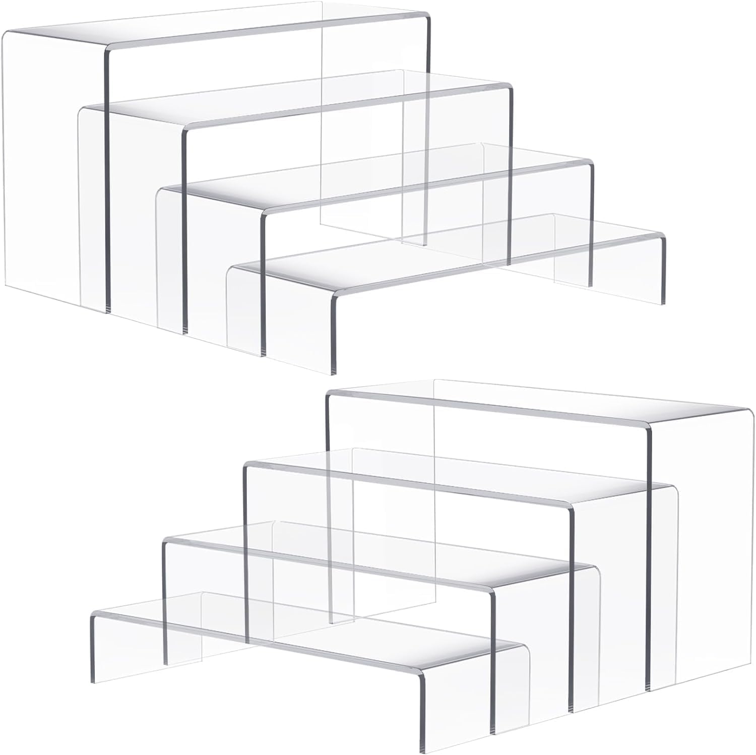 2-Set Large Rectangular Clear Acrylic Display Riser Shelves