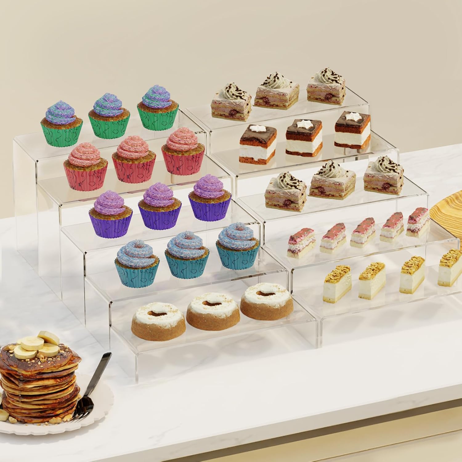 Acrylic display riser showcasing a collection of products