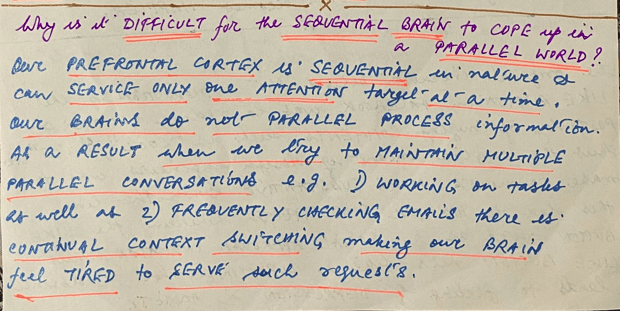 Incompatibility of sequential brain in a parallel world