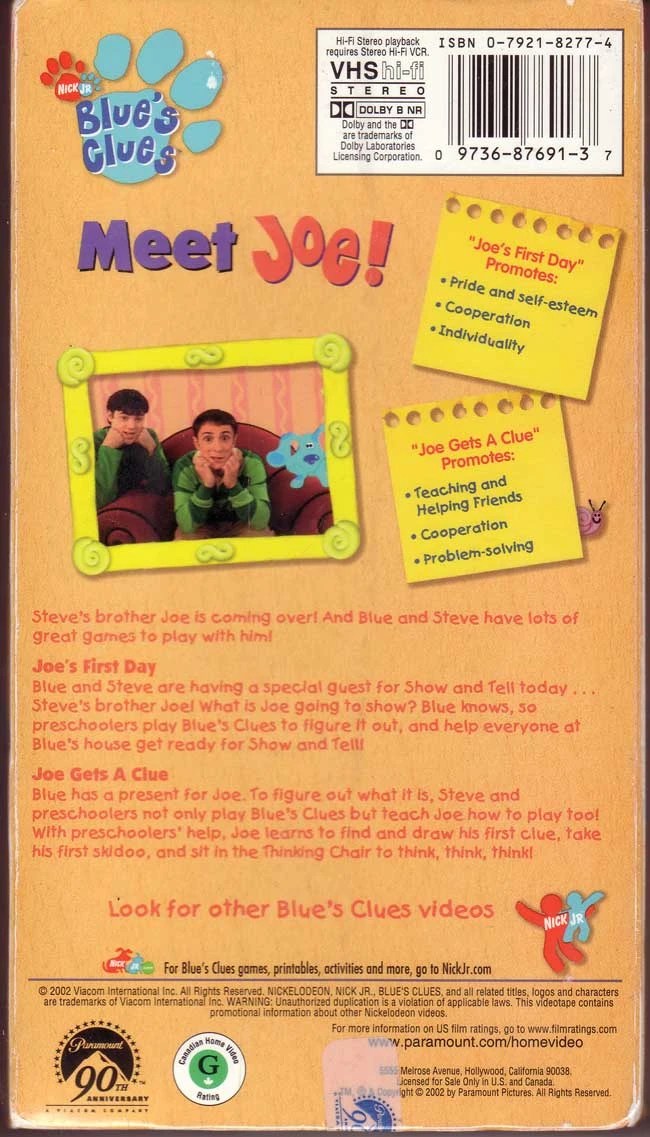 Vhs trailer (little bear, blue's clues & dora the explorer) 6. Meet Joe! | Blue's Clues Wiki | FANDOM powered by Wikia