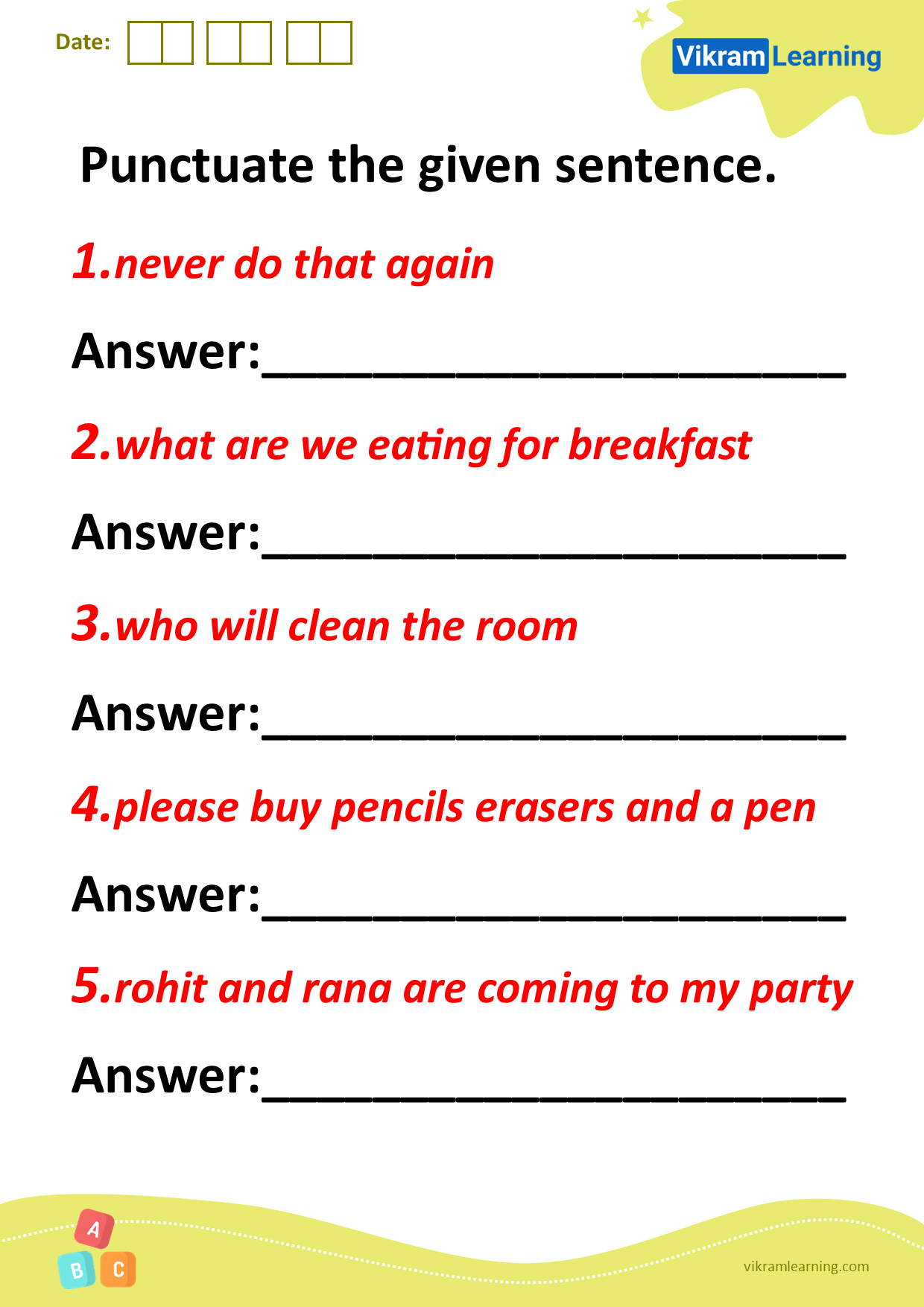 Download punctuate the given sentence worksheets