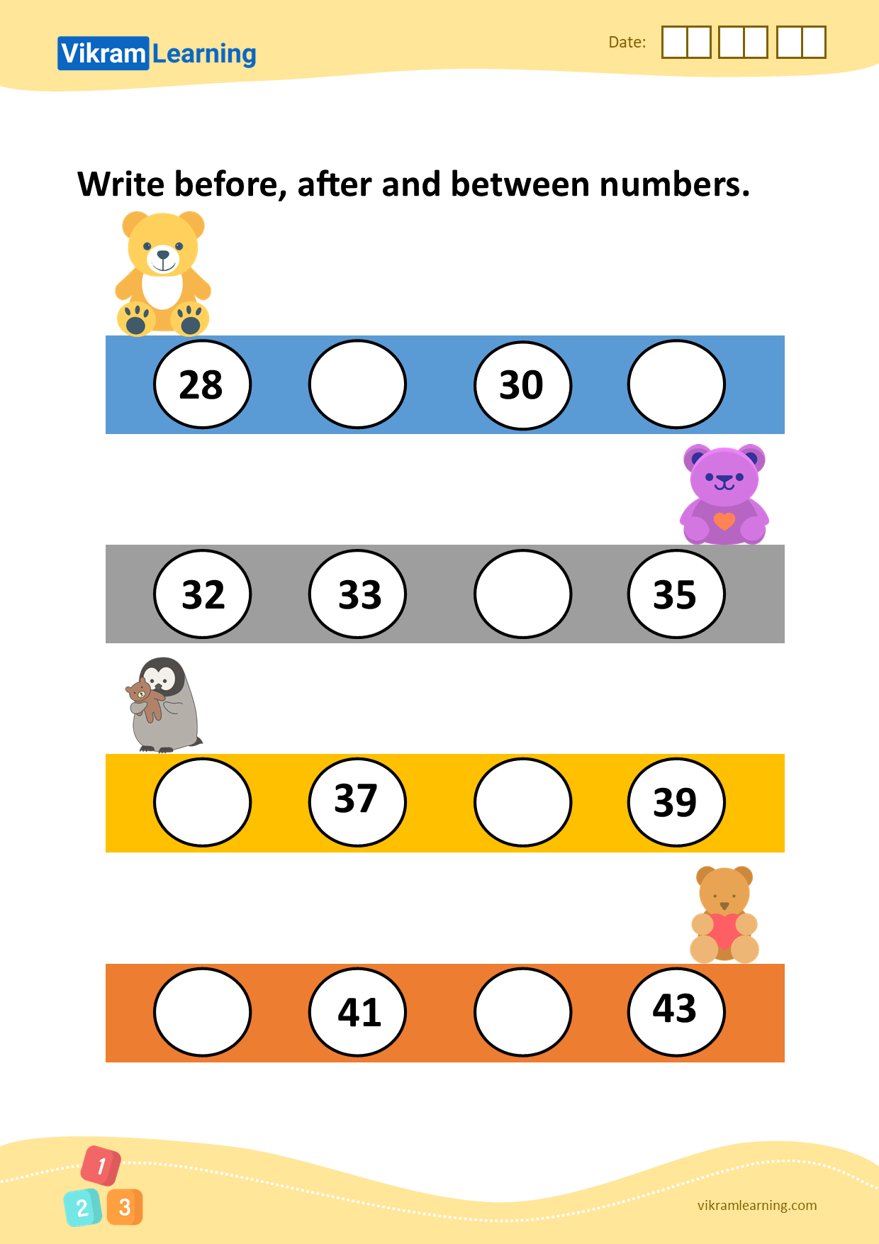 Download write before, after, and between numbers worksheets