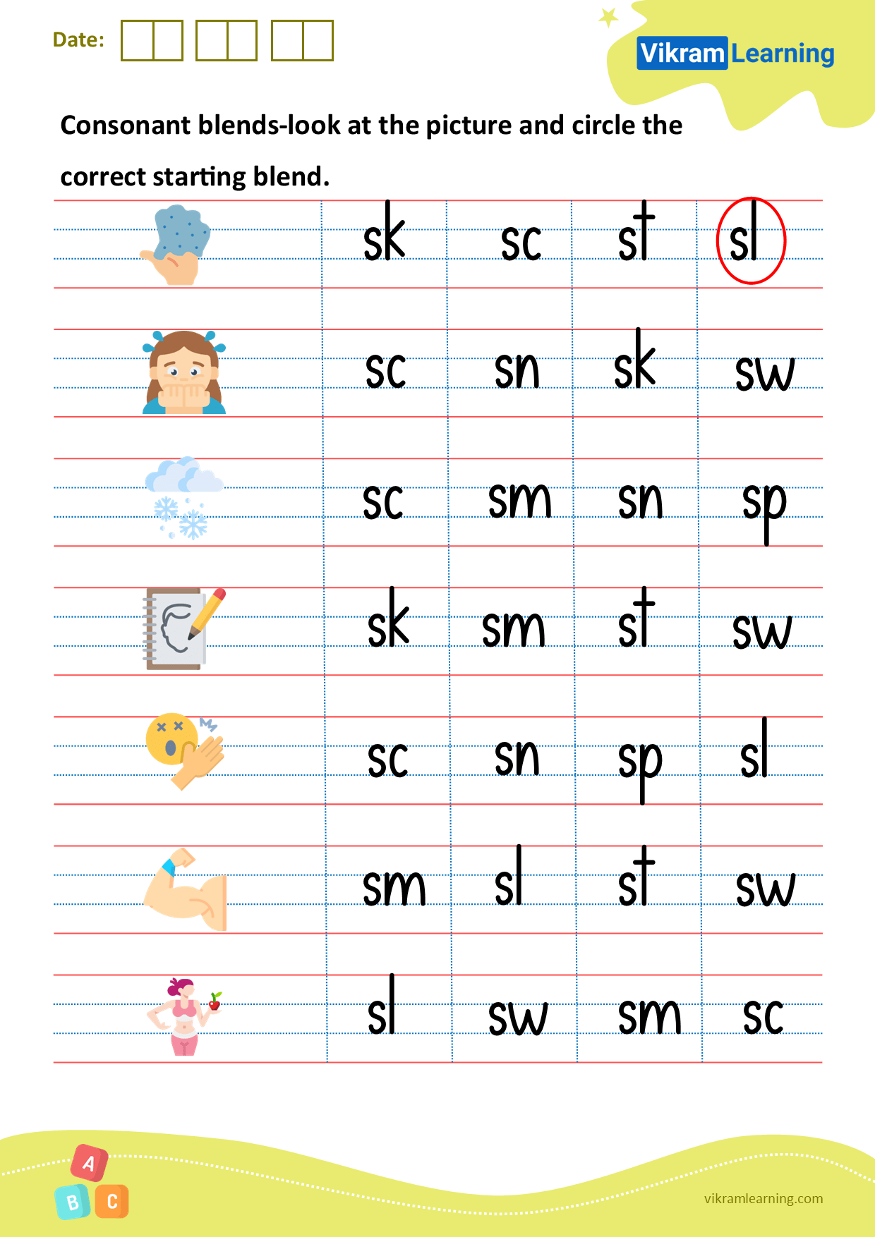 download consonant blends look at the picture and circle the correct starting blend worksheets vikramlearning com