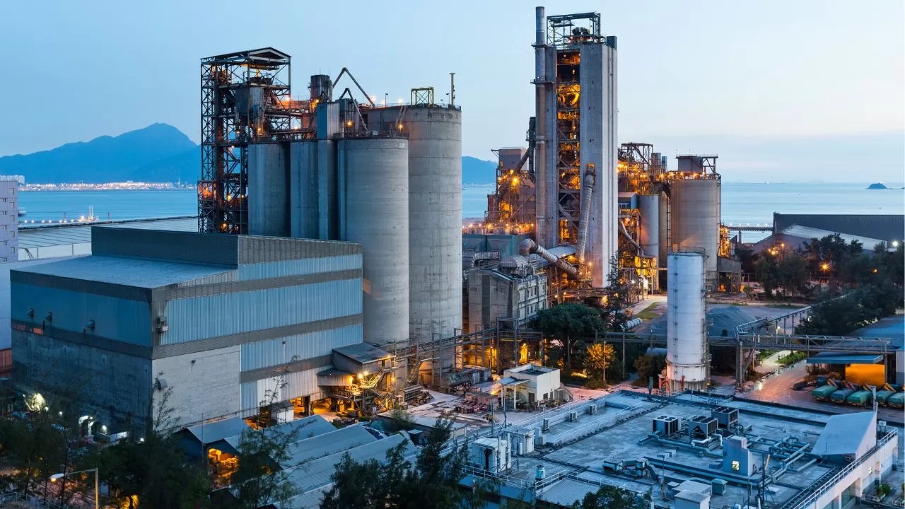 A cement manufacturing plant where cement ingredients are grinded and processed