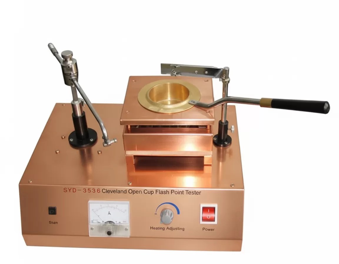 Cleveland open cup flash point tester used for measuring the flash point in laboratory tests.