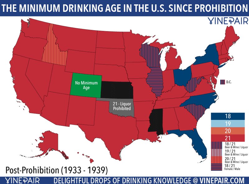 Animated map: the minimum drinking age in every state since prohibition