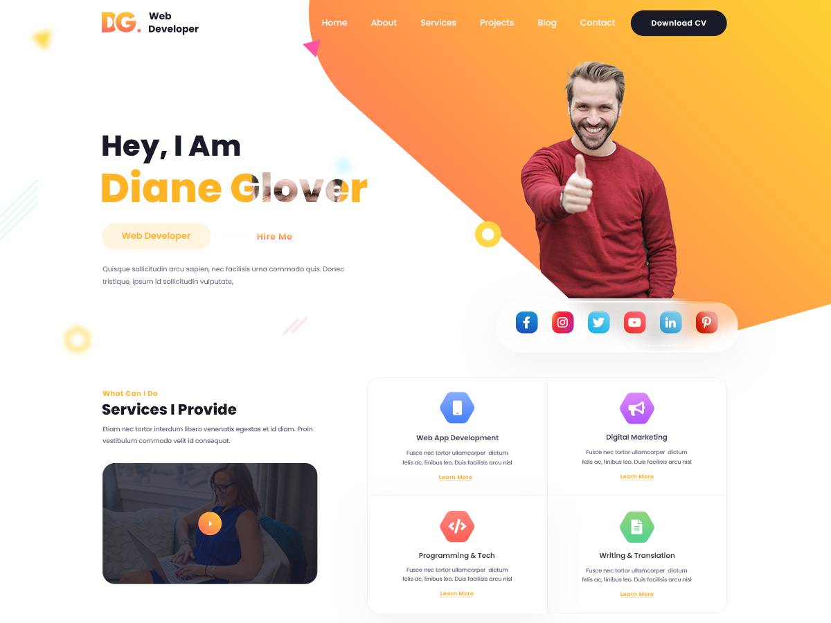 Web Developer Elementor WordPress Theme