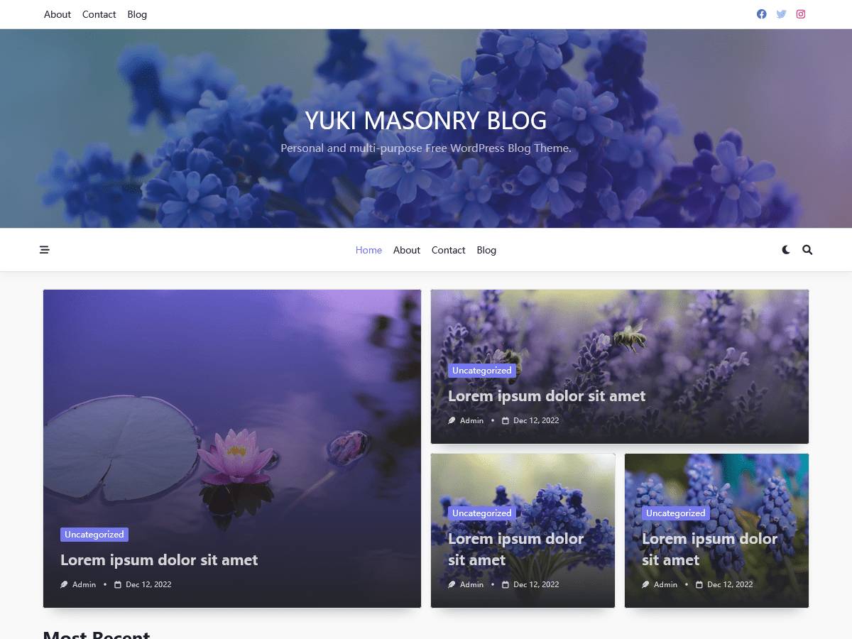 Yuki Masonry Blog WordPress Theme