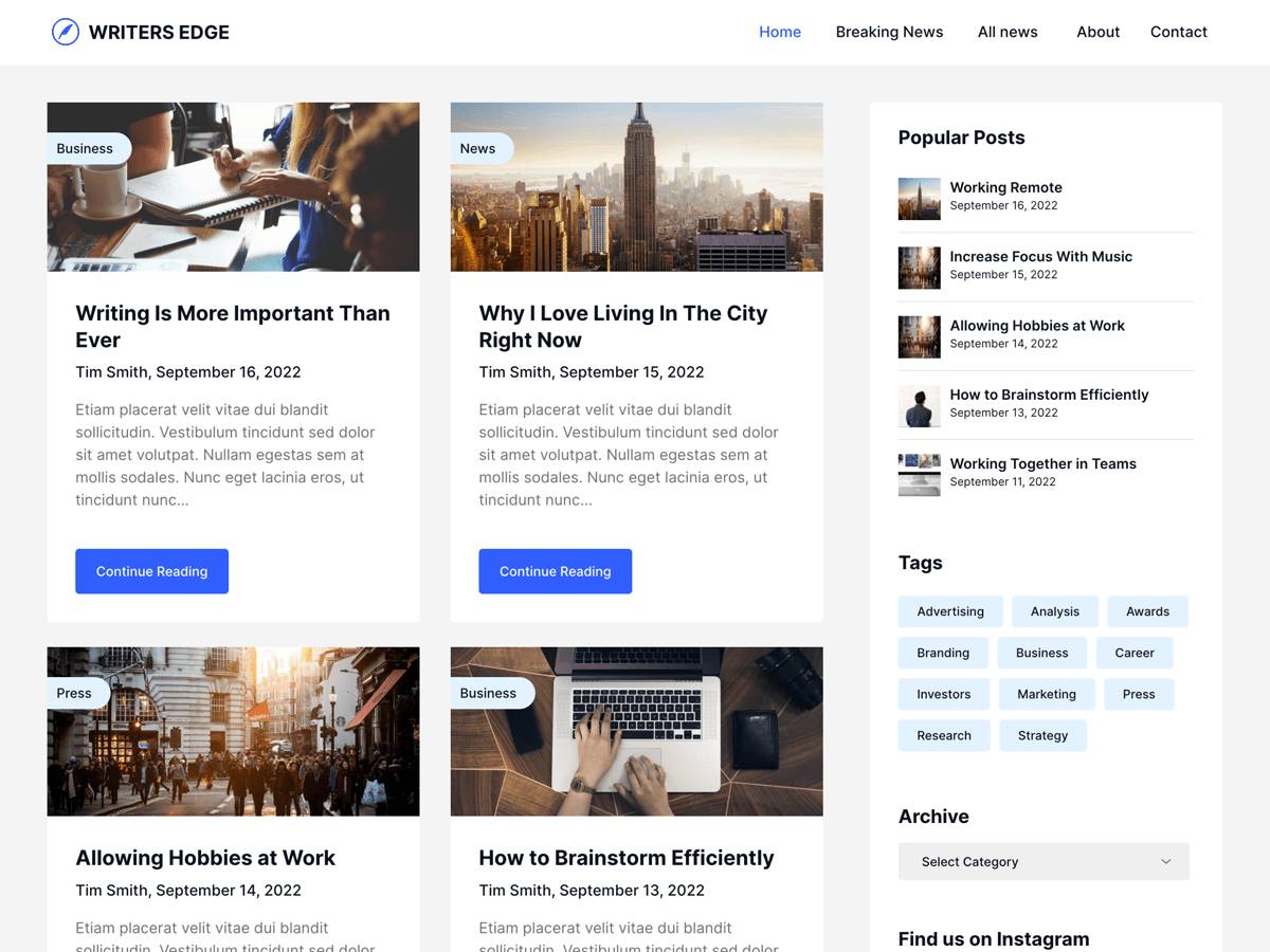 Writers Edge WordPress Theme