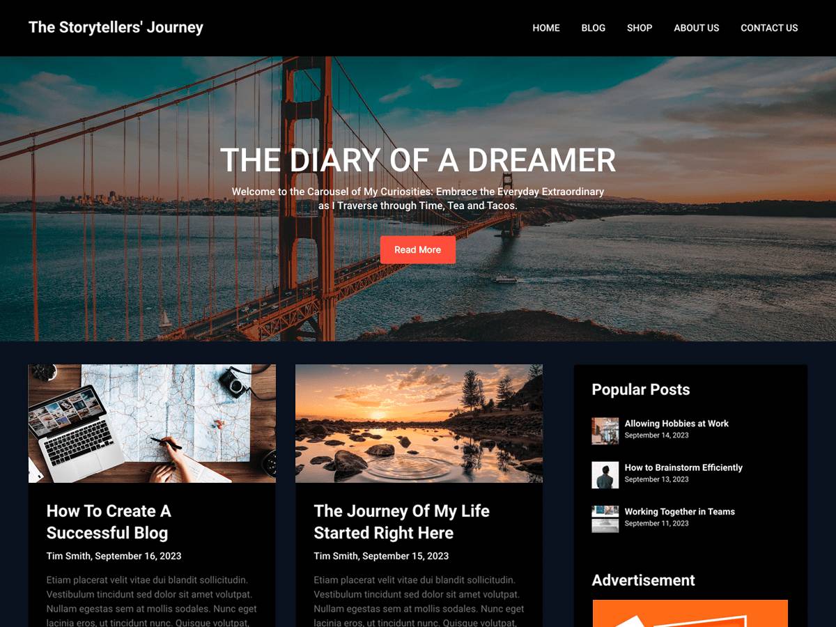 Dark Mode Blog WordPress Theme