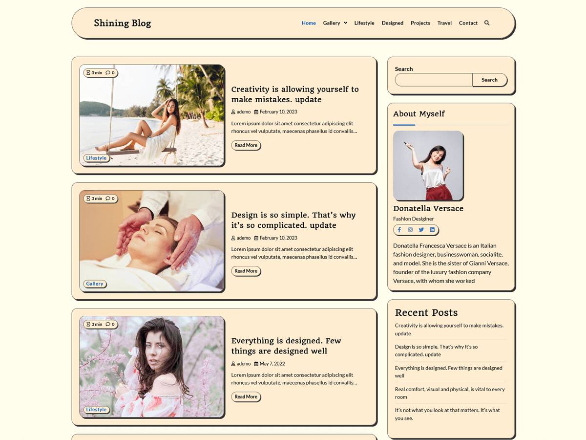 Shining Blog WordPress Theme