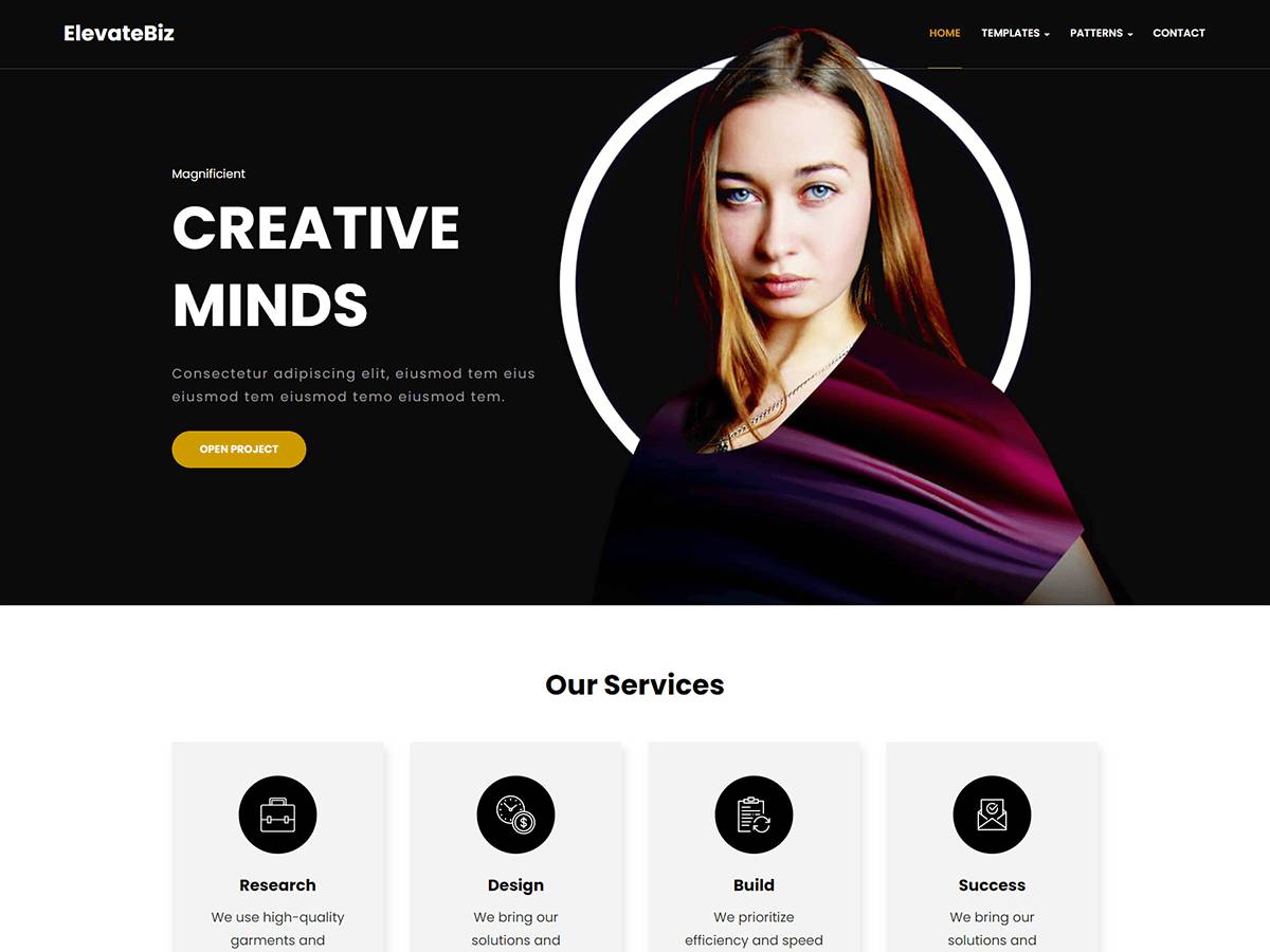 ElevateBiz header default WordPress Theme