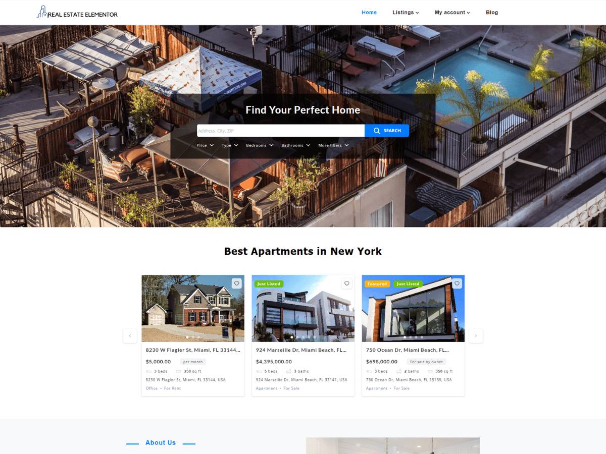 Real Estate Elementor property design WordPress Theme