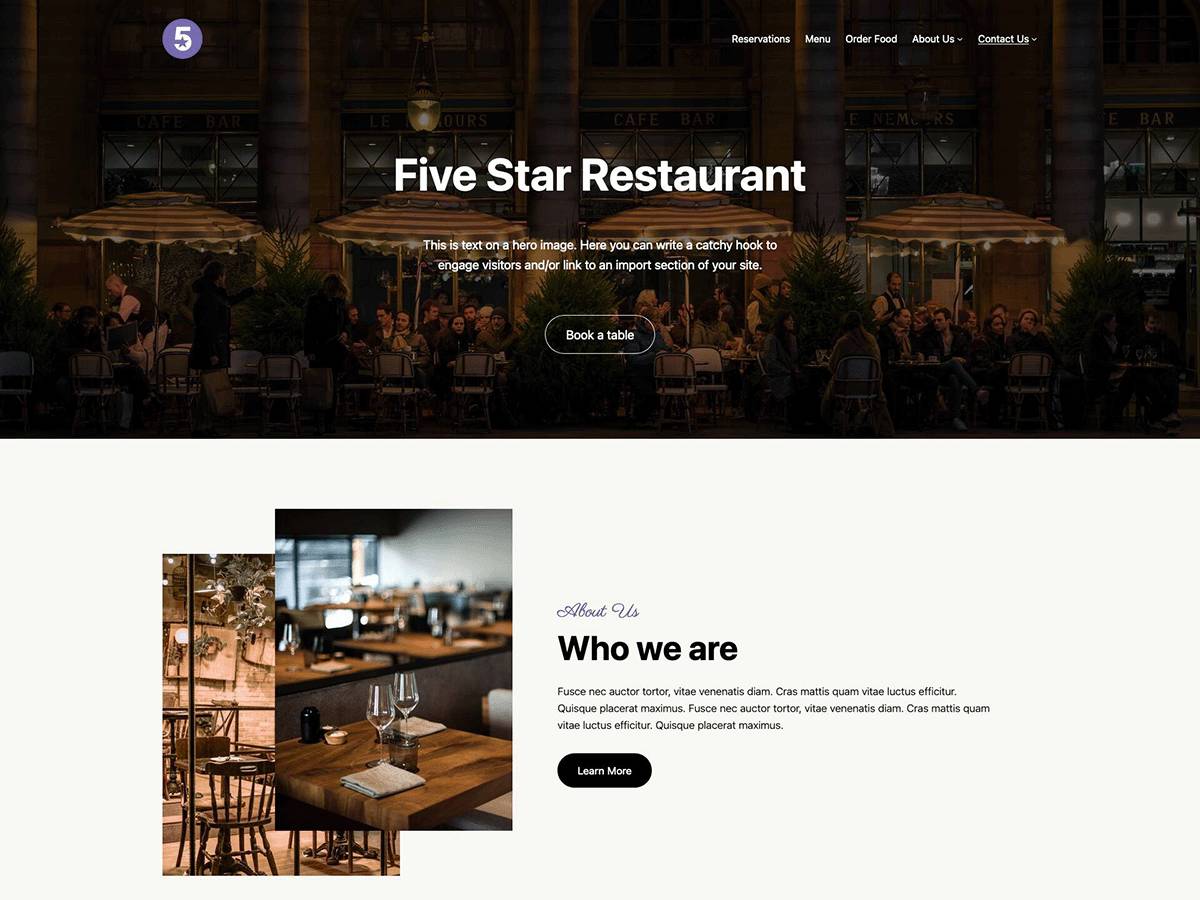 Restaurant Block websites integrates WordPress Theme