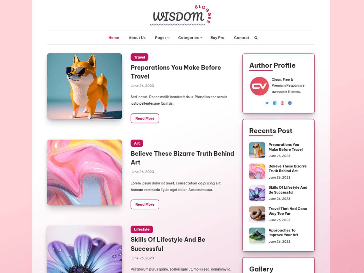 Wisdom Blogger blog design WordPress Theme