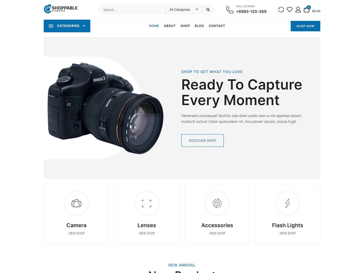 Free Shoppable Camera WordPress Theme