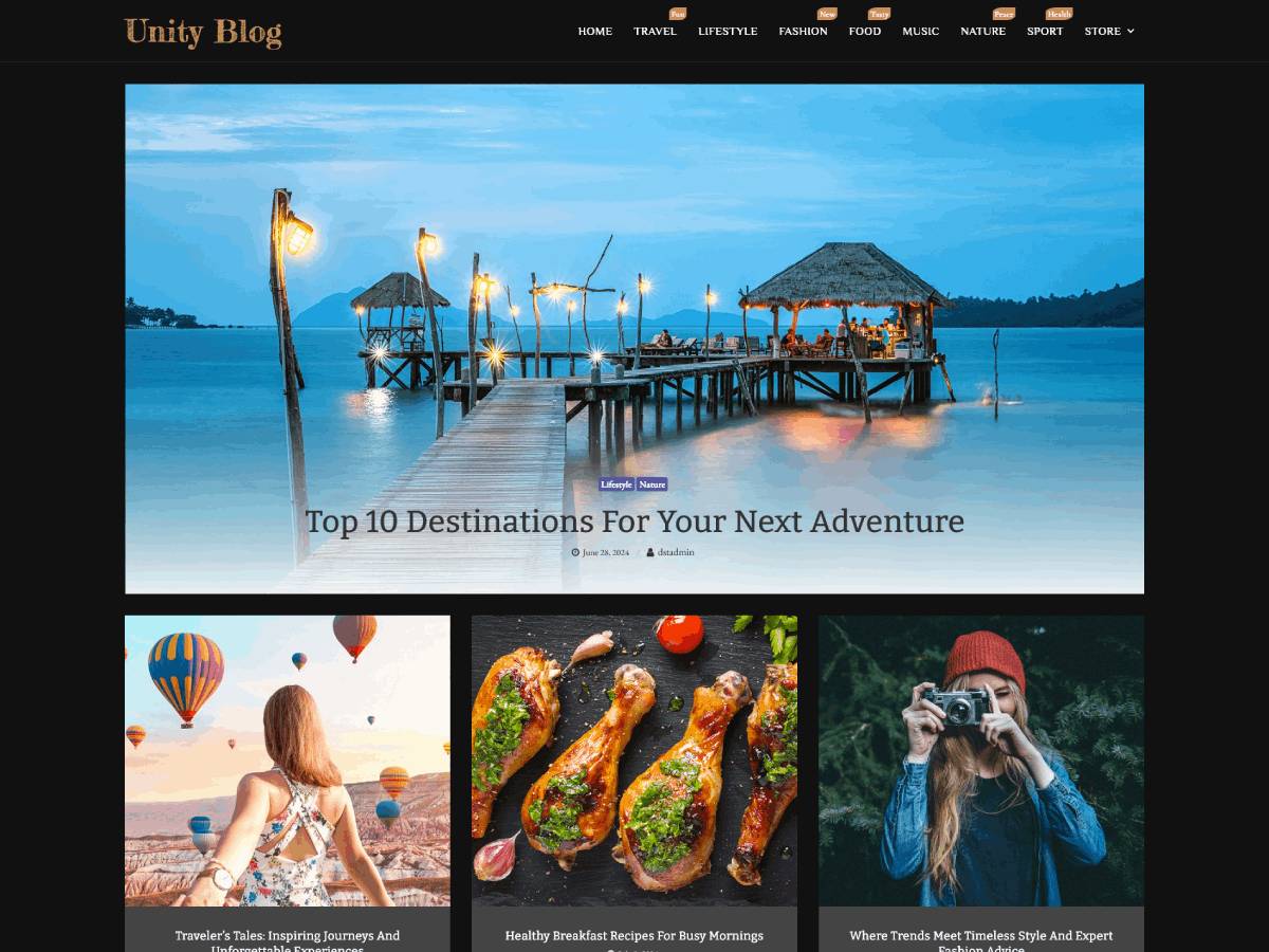 Free Unity Blog WordPress Theme