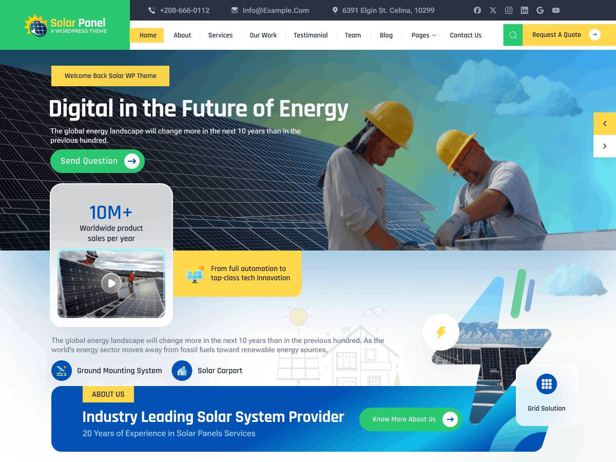 Free Solar Power Energy WordPress Theme