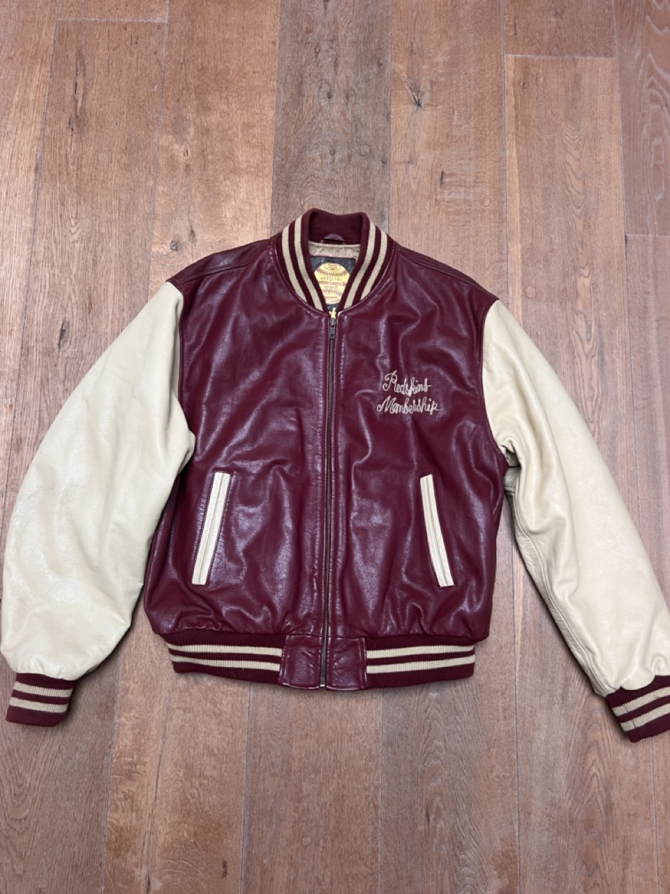 Vintage Redskins Leren Varsity Collegejack (Bordeaux) Rood/Beige XL