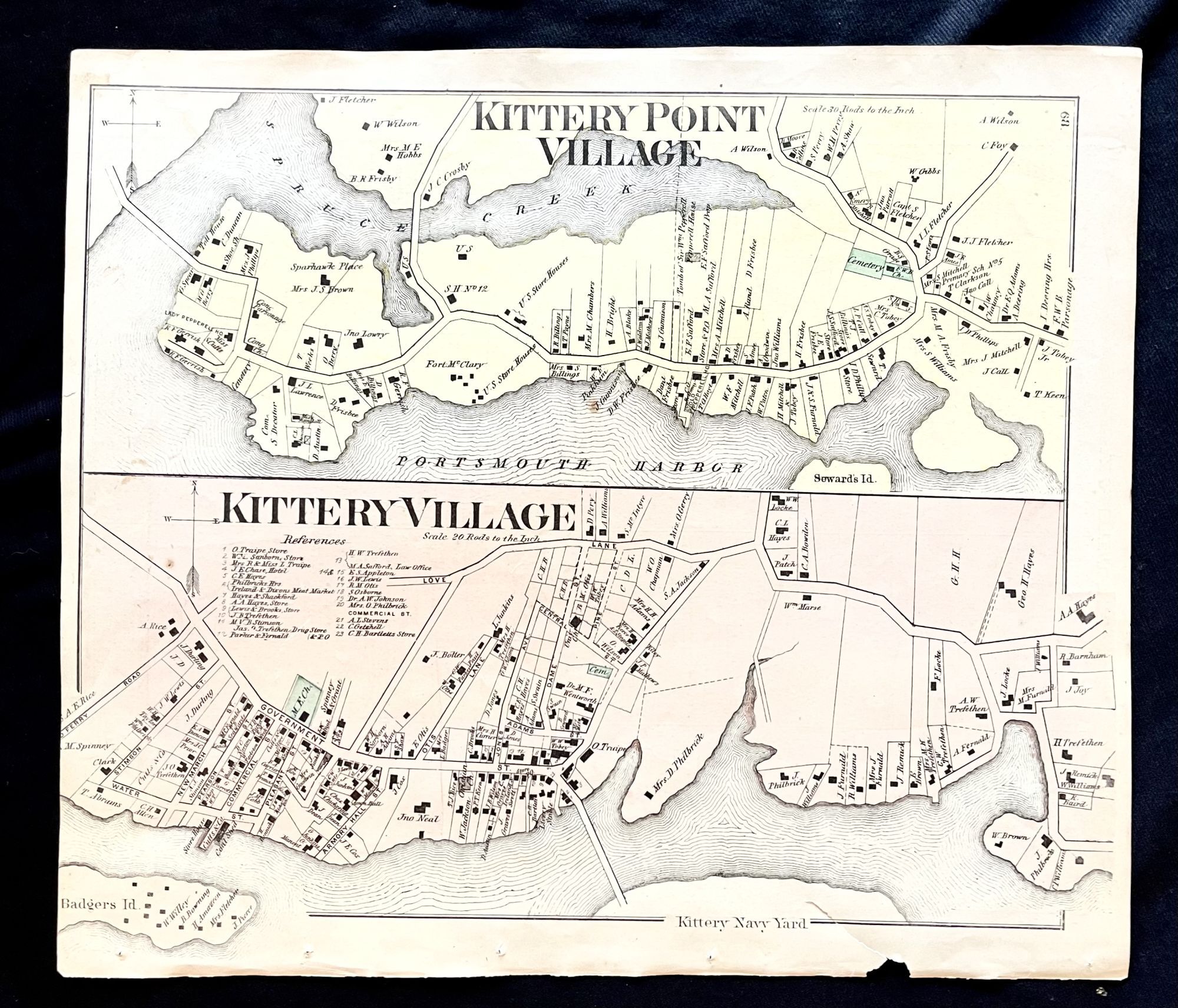 1872 Hand Colored Street Map Of Kttery Point Village And Kittery 16072.