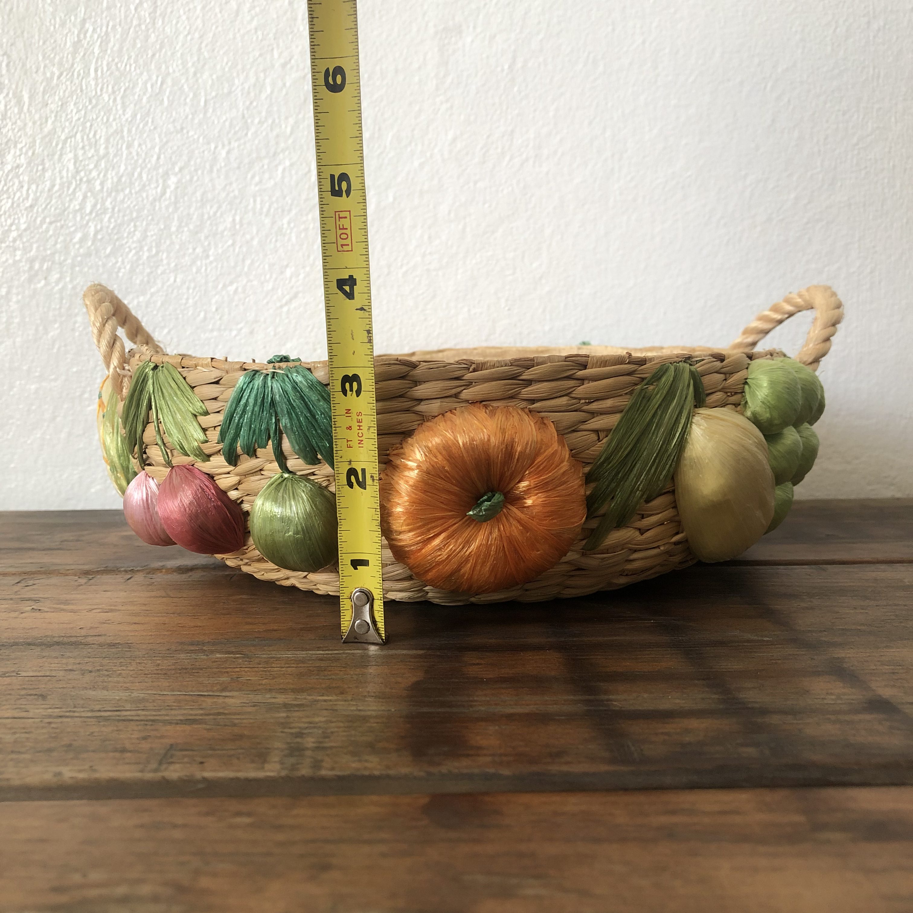 Vintage Round Woven Straw Fruit Basket with 3-D Fruit Design | Made in Philippines - Image 10