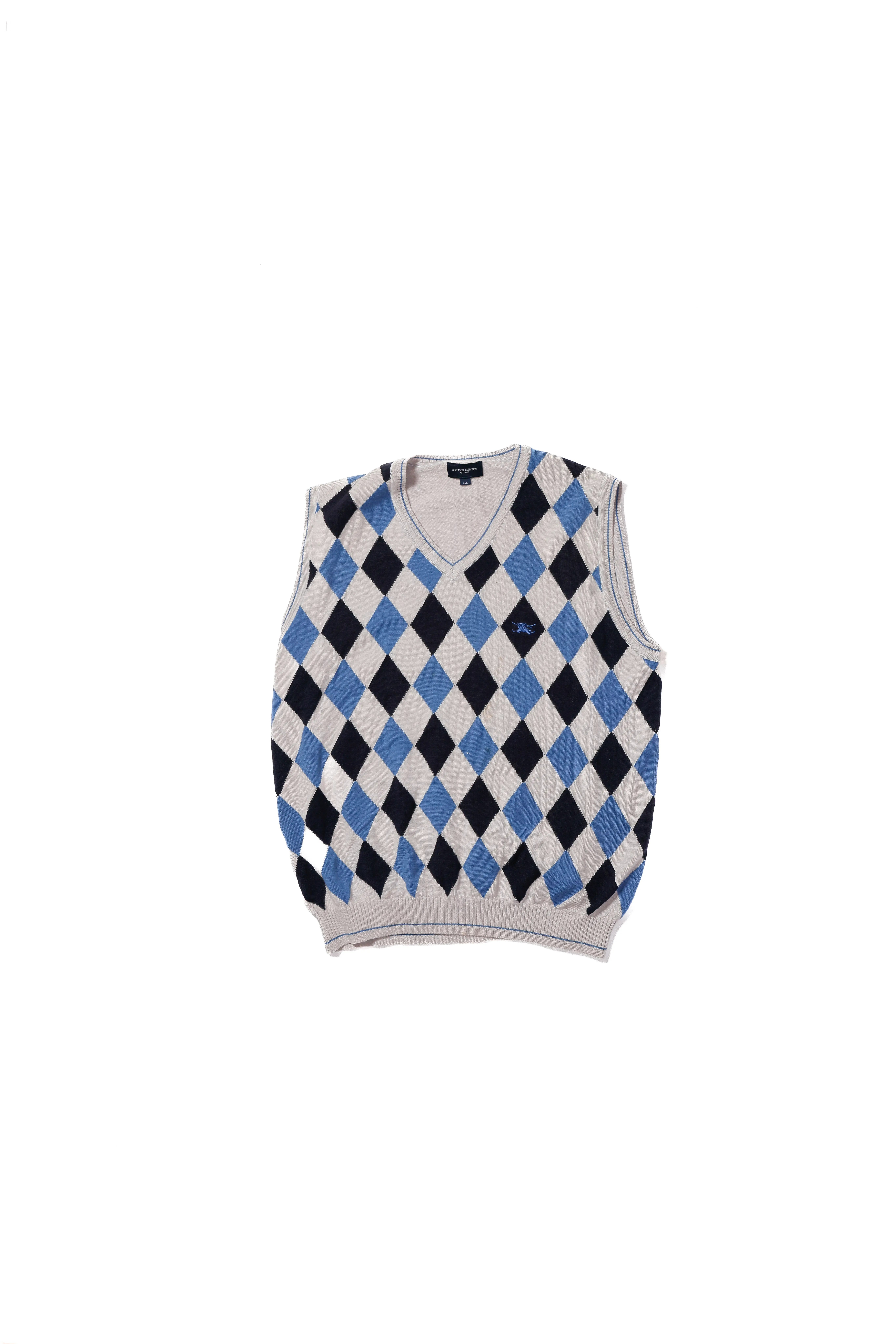 Burberry Sweater Vest, Blue and Grey - L