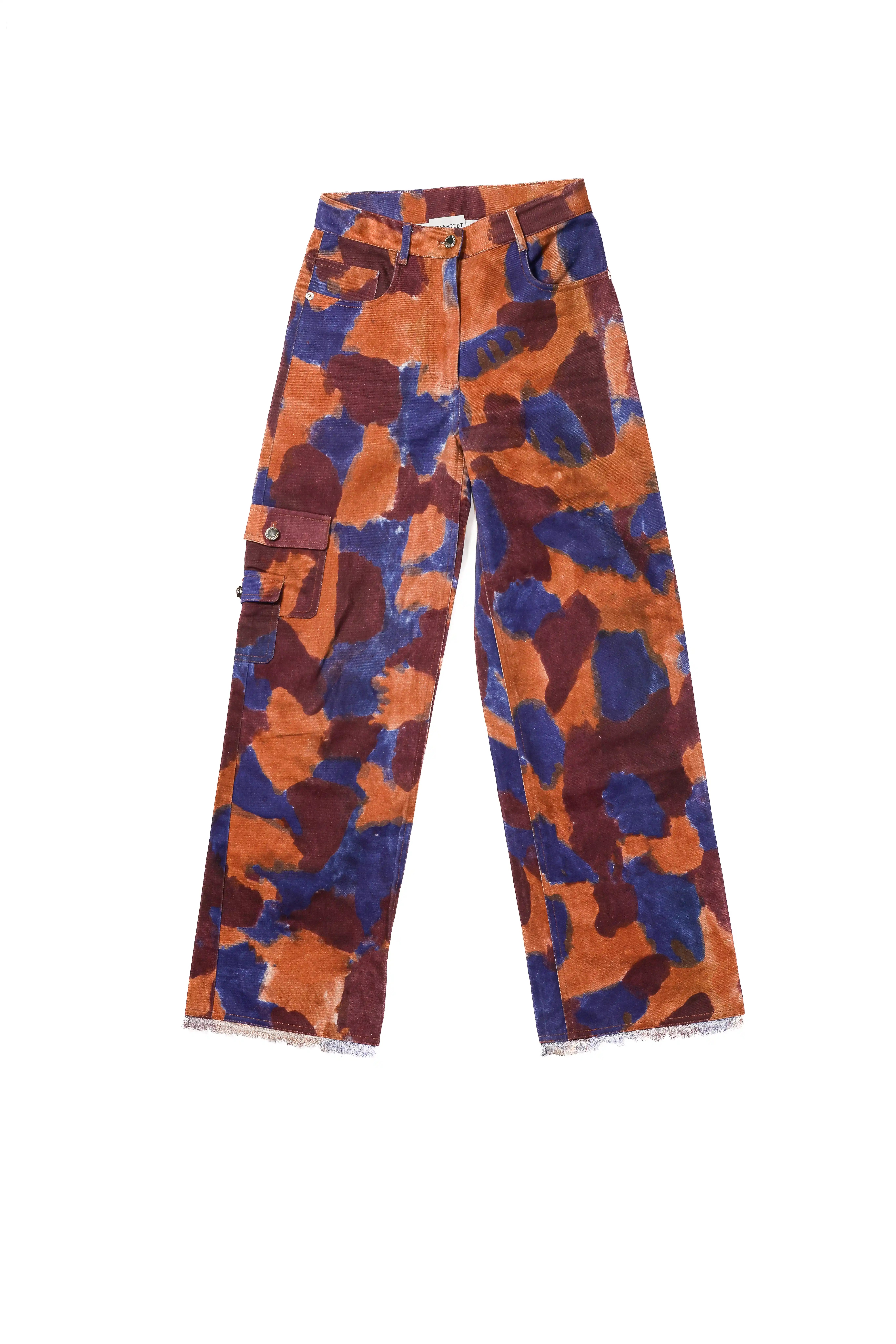 Helmstedt Patterned Wide Leg Jeans, Blue, Brown and Camel - XS