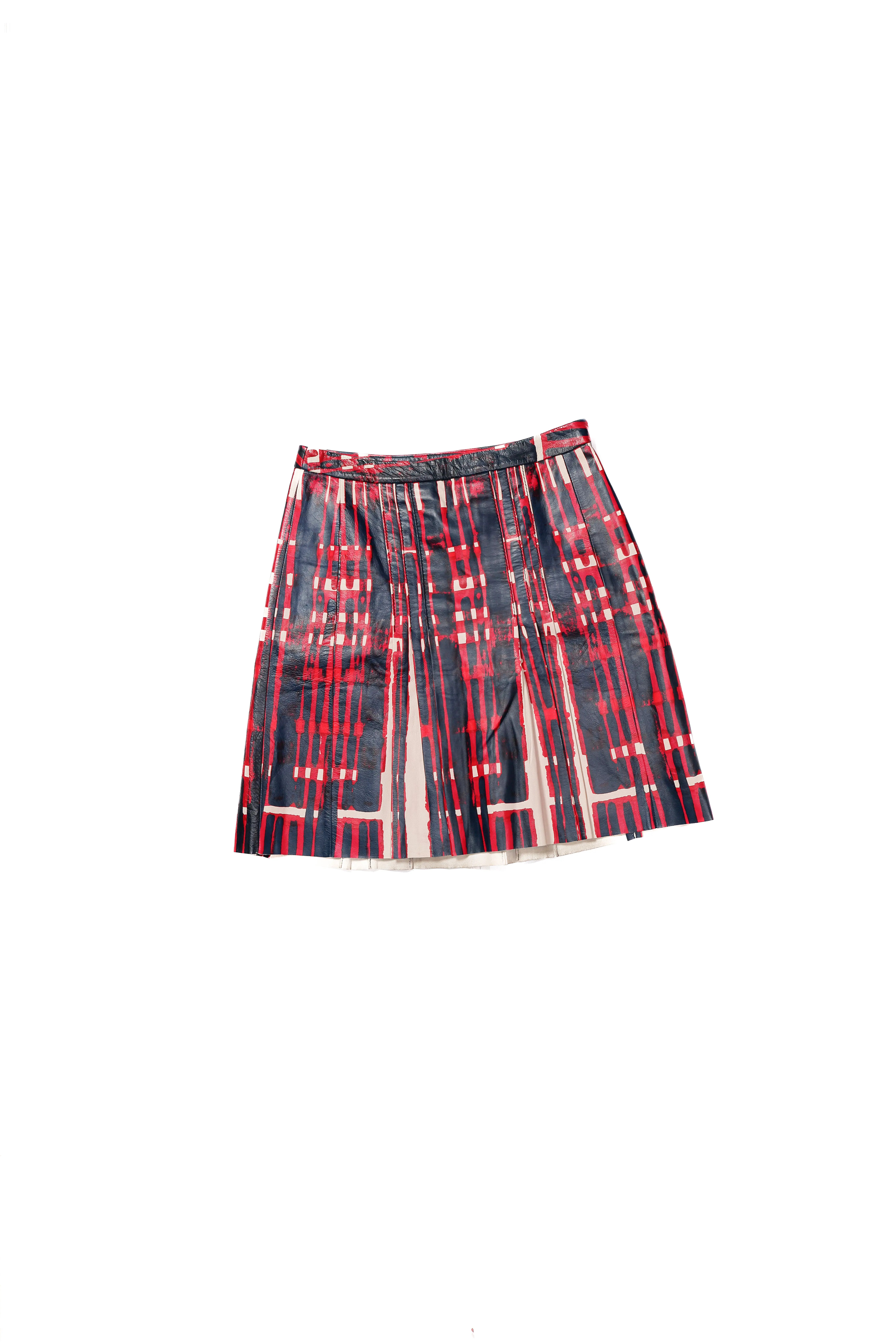 Tory Burch A-Line Leather Skirt, Red, Cream and Blue - XS