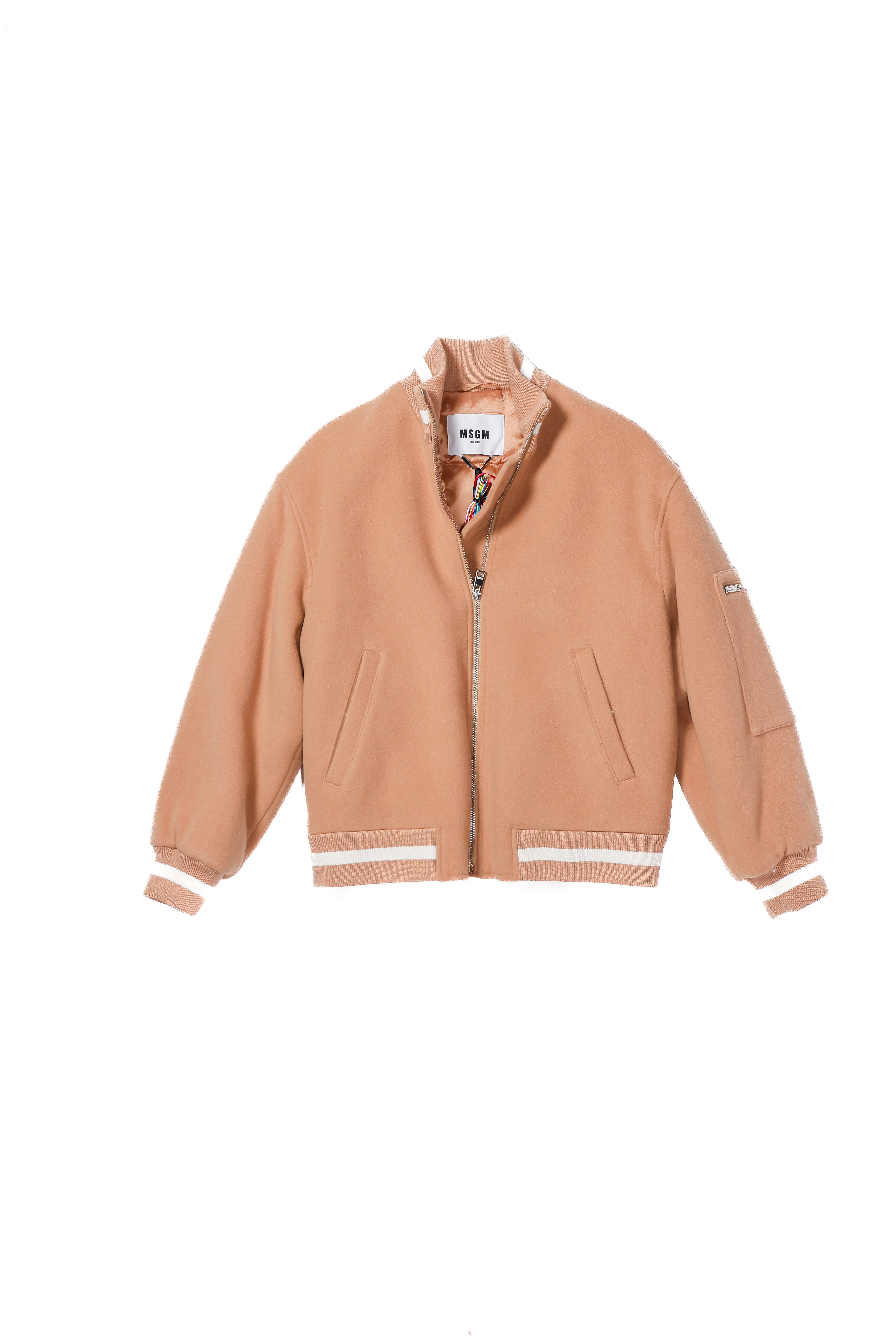 MSGM Felt Bomber Jacket, Camel