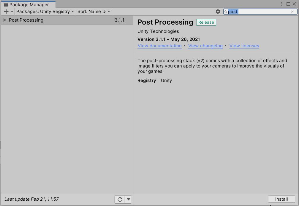 Unity package manager window