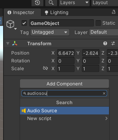 add audio source to your game object