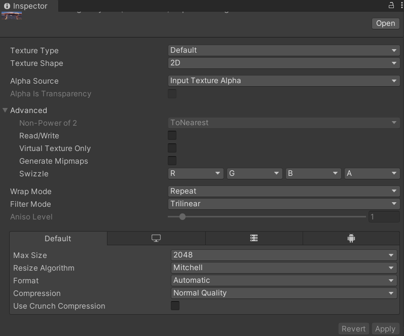 Panorama import settings