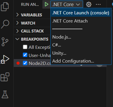 Start debugging options
