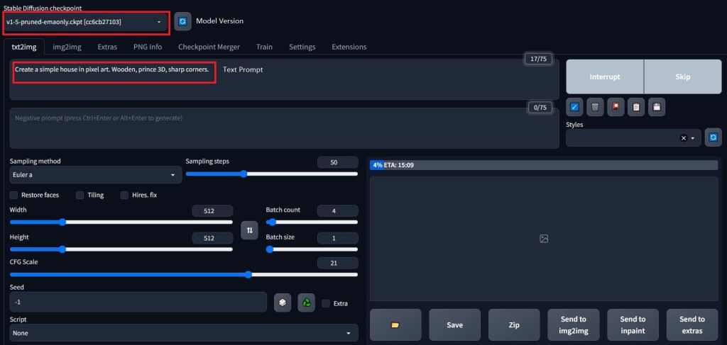 Web UI of stable diffusion