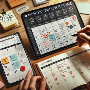 A professional work desk with a monthly planners and calendar