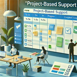 Image: professional assistants remotely collaborating on projects for clients.