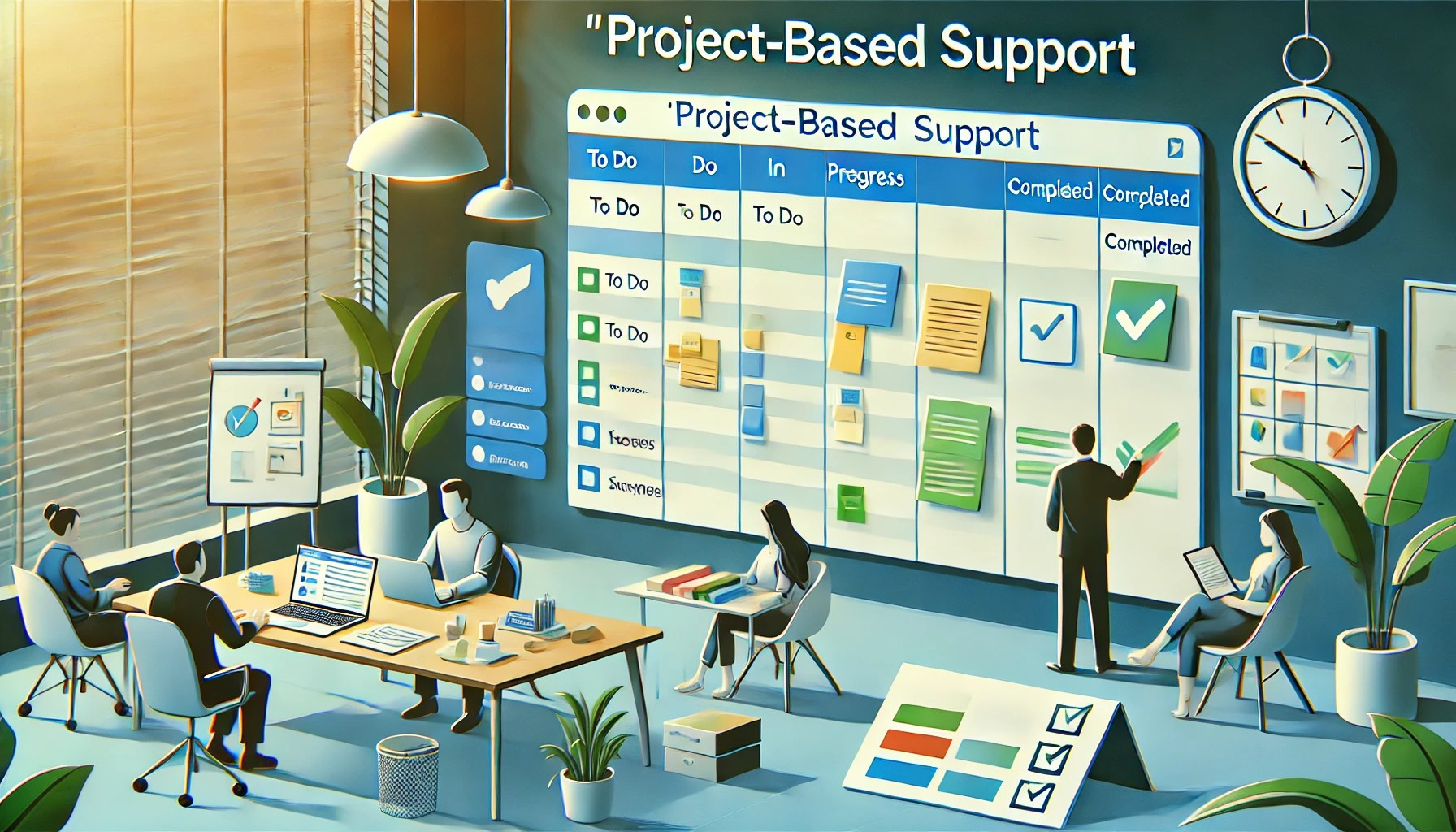 Image: professional assistants remotely collaborating on projects for clients.