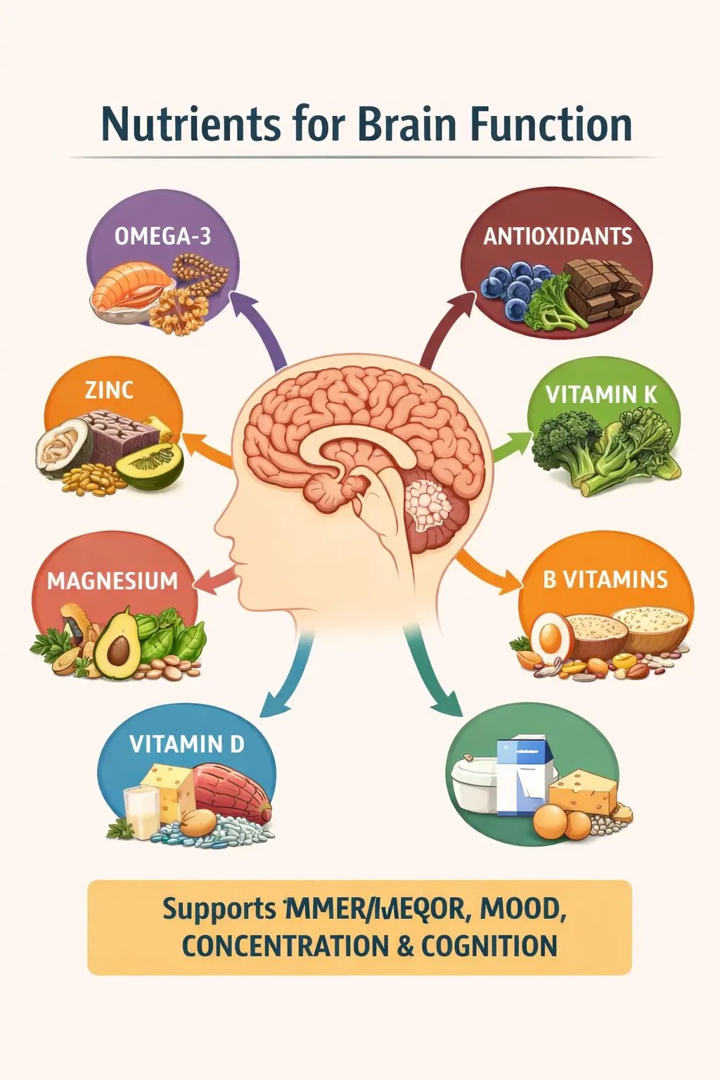 essential nutrients for brain function vitamins magnesium iron coq10