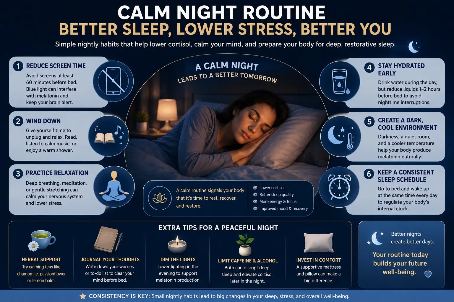 Healthy nighttime habits that may support lower stress and better sleep