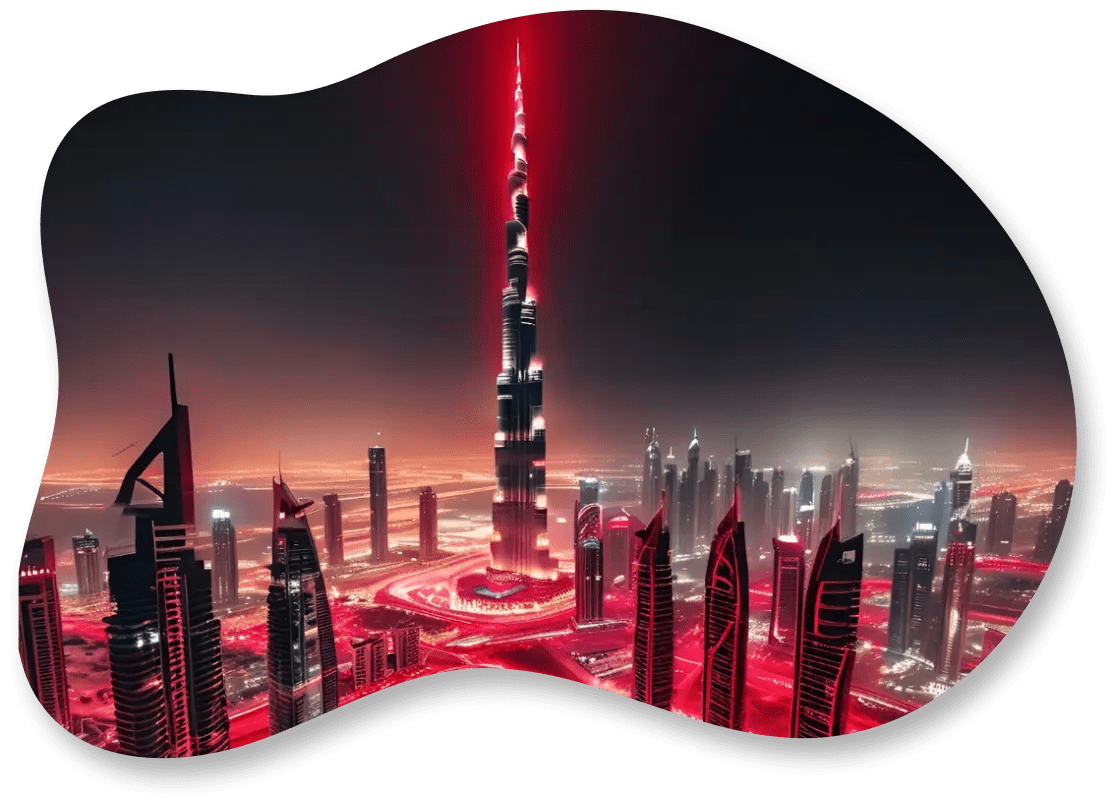 Burj Khalifa and Dubai City View with red back as showing the vibe of city of best visa services