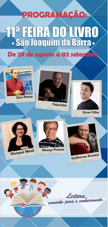programação 11ª Feira do Livro de São Joaquim da Barra,Feira do Livro de São Joaquim da Barra,Feira do Livro de São Joaquim da Barra 2018,11ª Feira do Livro de São Joaquim da Barra