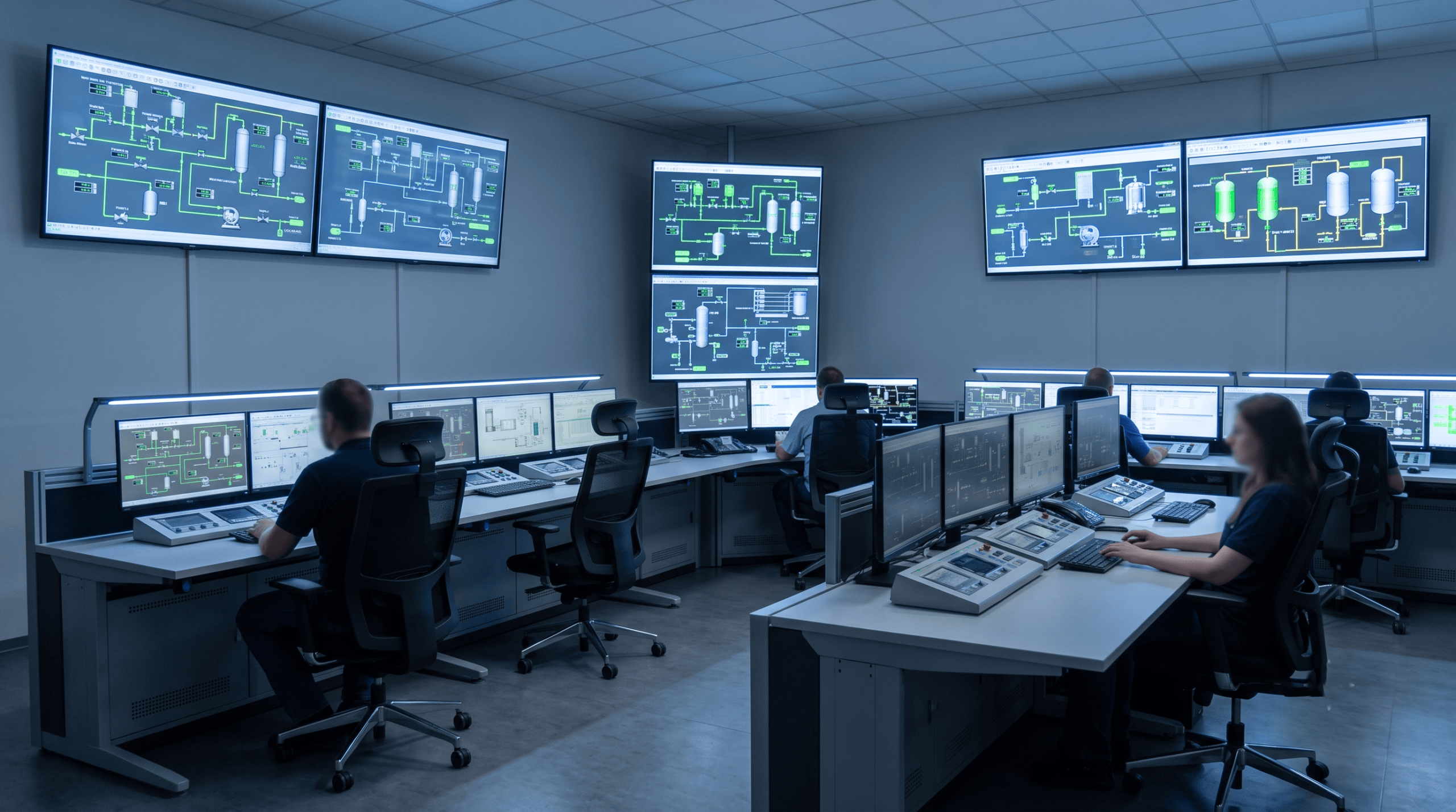 SCADA control room with mimic screens showing an electrical network – SCADA system integrator India