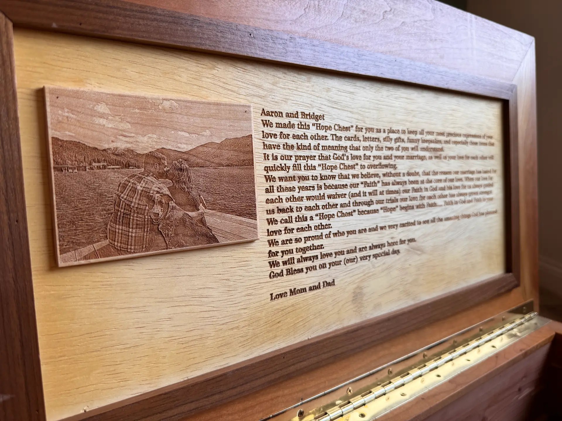 custom hope chest inside lid engraved message