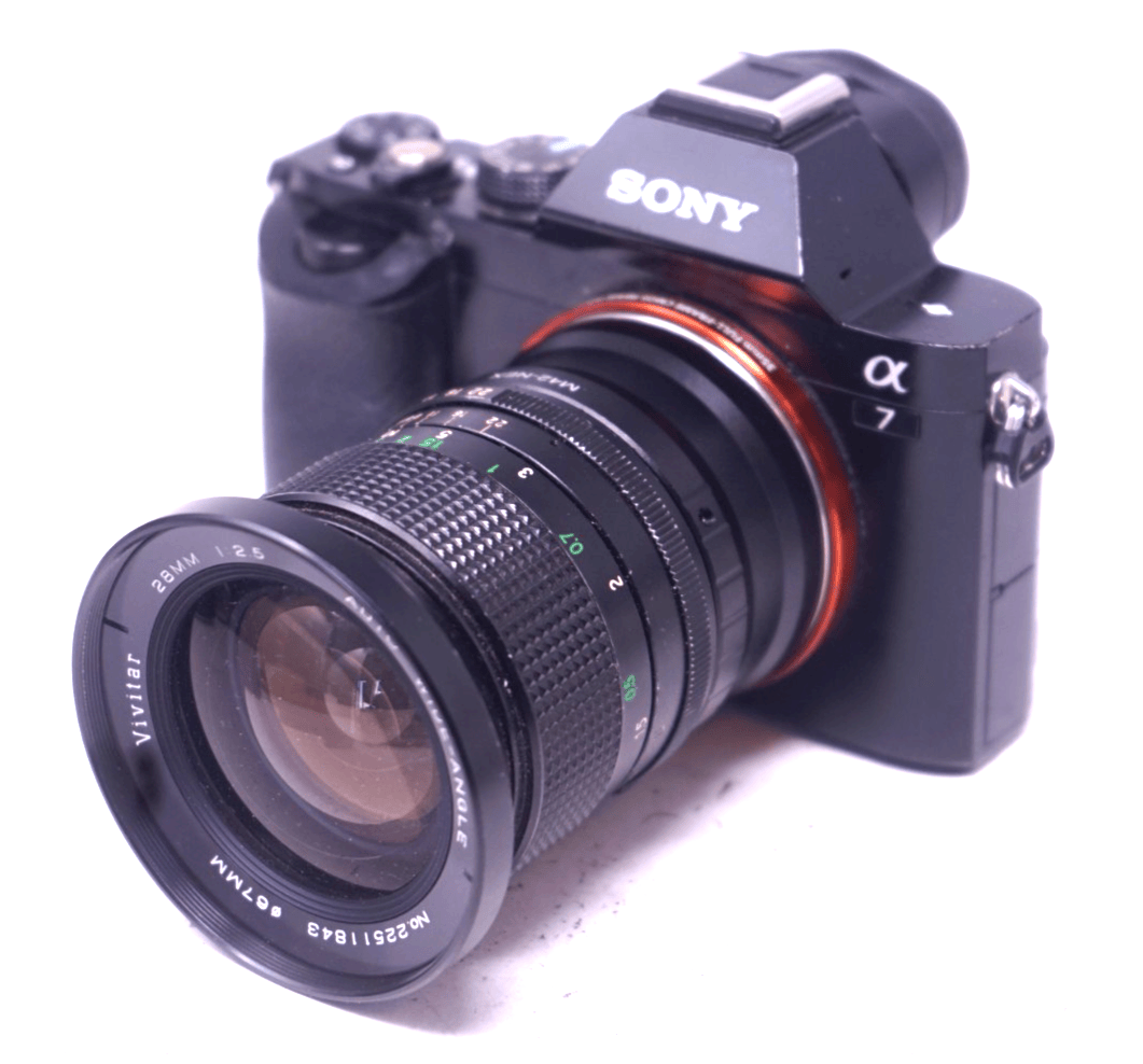 SONY E MOUNT ADAPTED 28MM F2.5 Vivitar PRIME LENS ALL A7 NEX,A6000