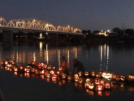pumpkins in the water at Llano River Pumpkin Float