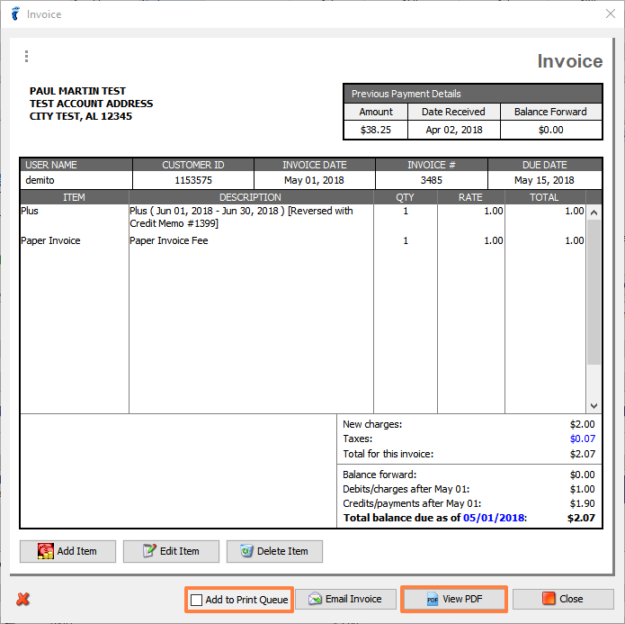 printing subscriber invoices receipts or statements visp
