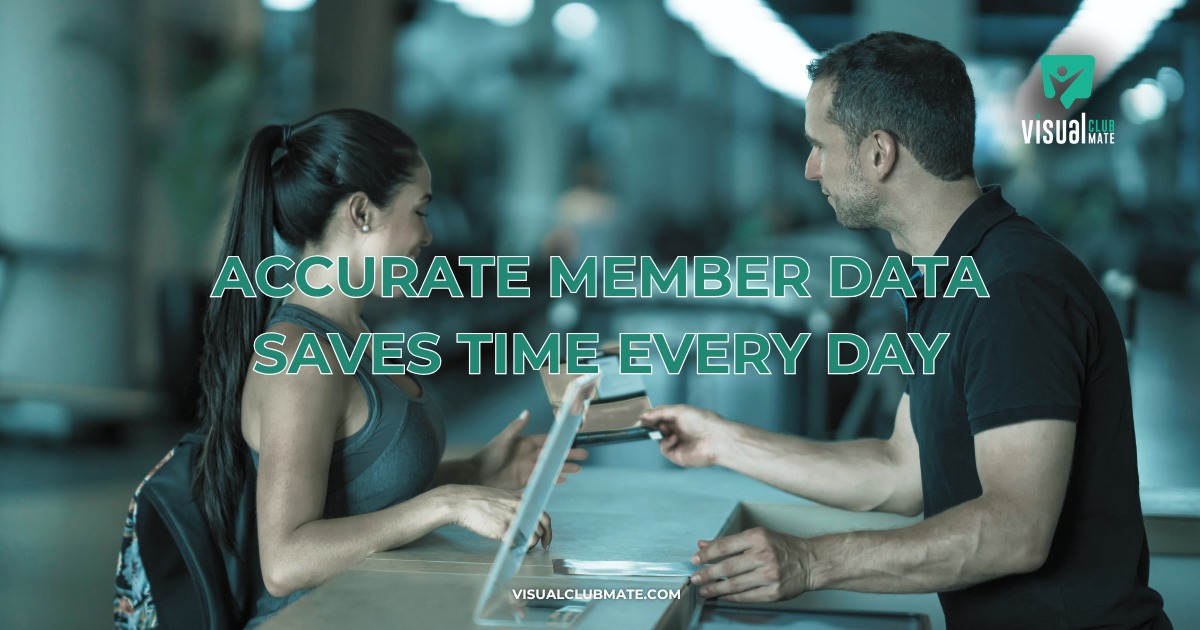 Club staff assisting a member at the front desk, highlighting how accurate member data and Visual ClubMate membership management software help clubs save time and improve daily operations.