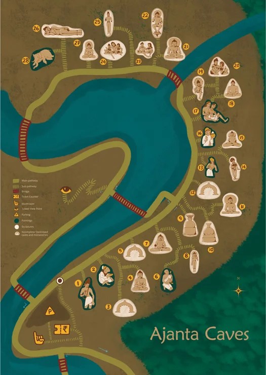 Ajanta Caves Visual ICON Map Artwork 