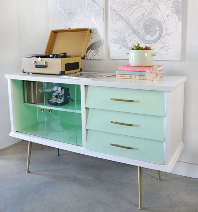 painted vintage mid century modern sideboard before and after